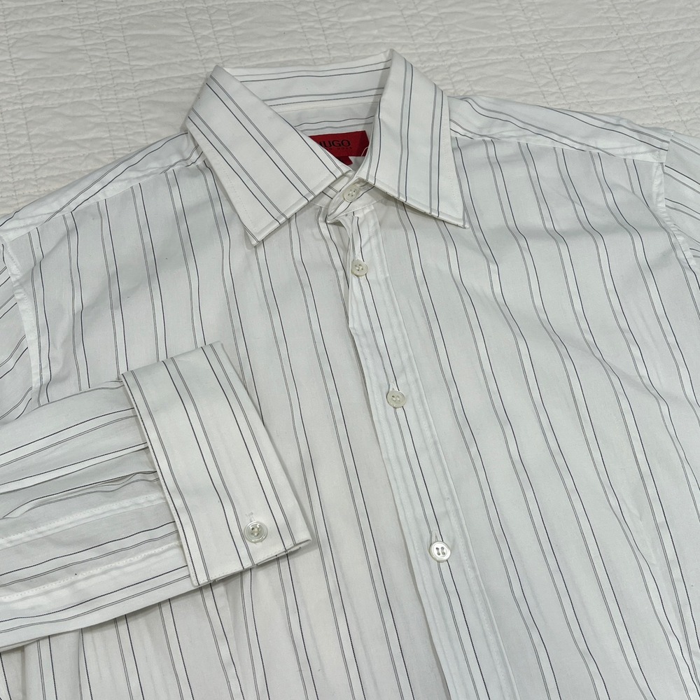 Hugo Boss Hugo Red Label Mens Large White Pinstripe Cotton Button Down Shirt